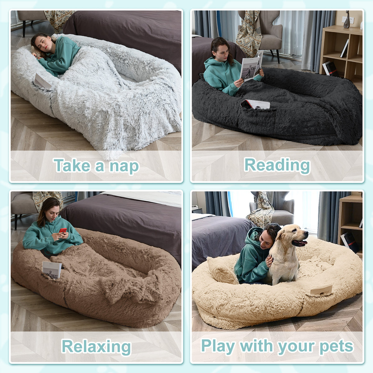 Human-Sized Faux Fur Dog Bed, Orthopedic, Waterproof & Washable Floor Lounger (71") (view 14)