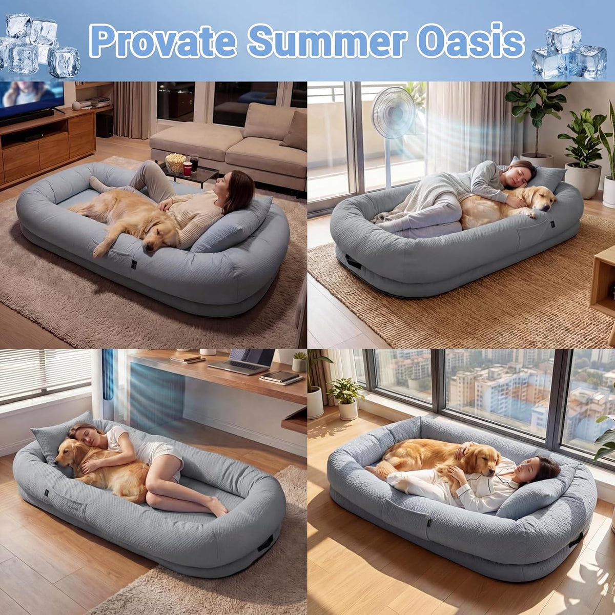 Human-Sized Cooling Dog Bed & Floor Lounger, Ice Silk, Orthopedic Sponge & Waterproof (72") (view 7)