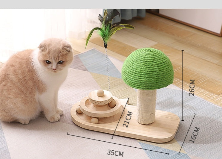 Sisal cat scratch post with hanging ball toys