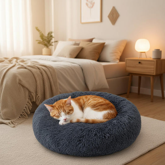 Dog sleeping soundly on anti-slip plush warm bed