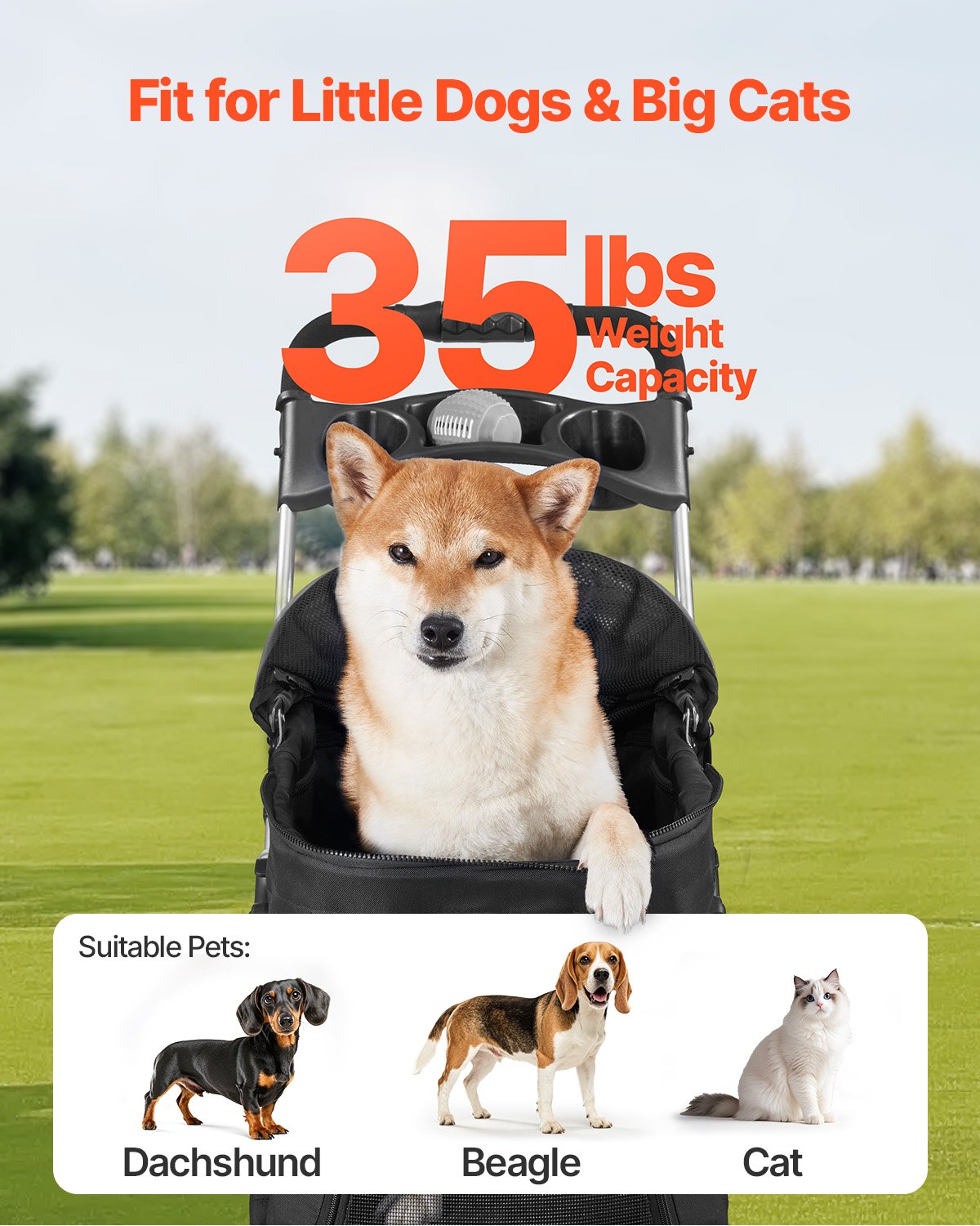 Foldable 4-Wheel Pet Stroller with Detachable Carrier (view 6)