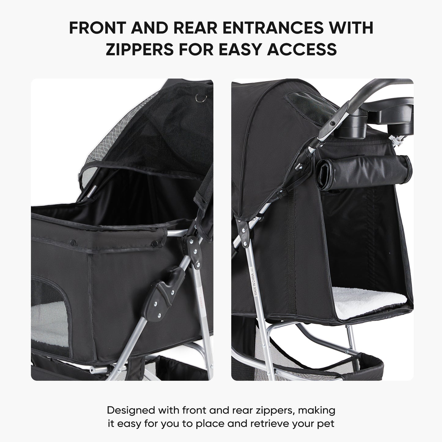Spacious Foldable Pet Stroller Cart