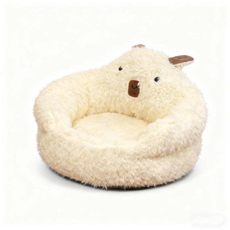 Semi-Enclosed Alpaca Plush Pet Bed