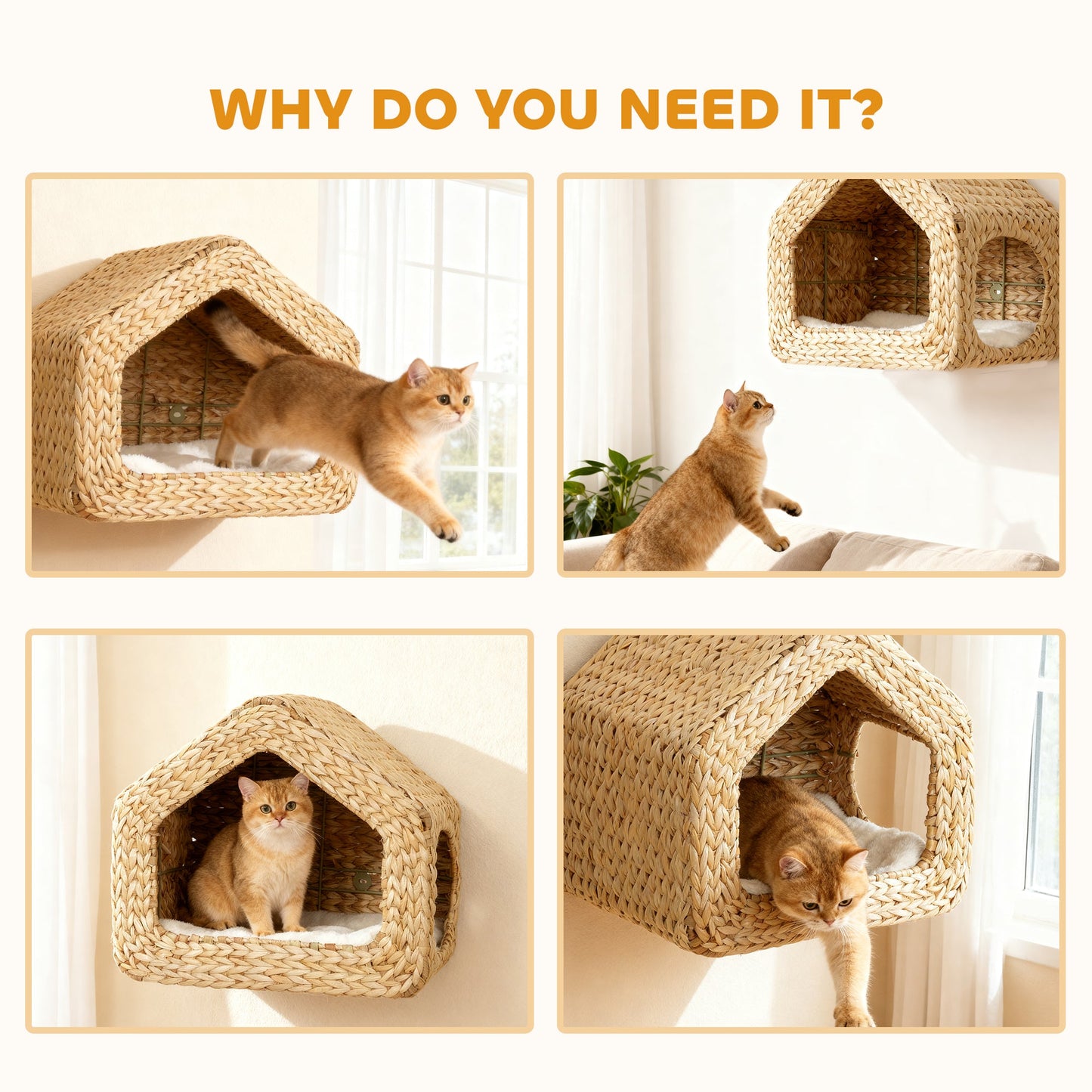 Wall Mounted Cat House, Cat Wall Furniture, Cat Wall Shelf with