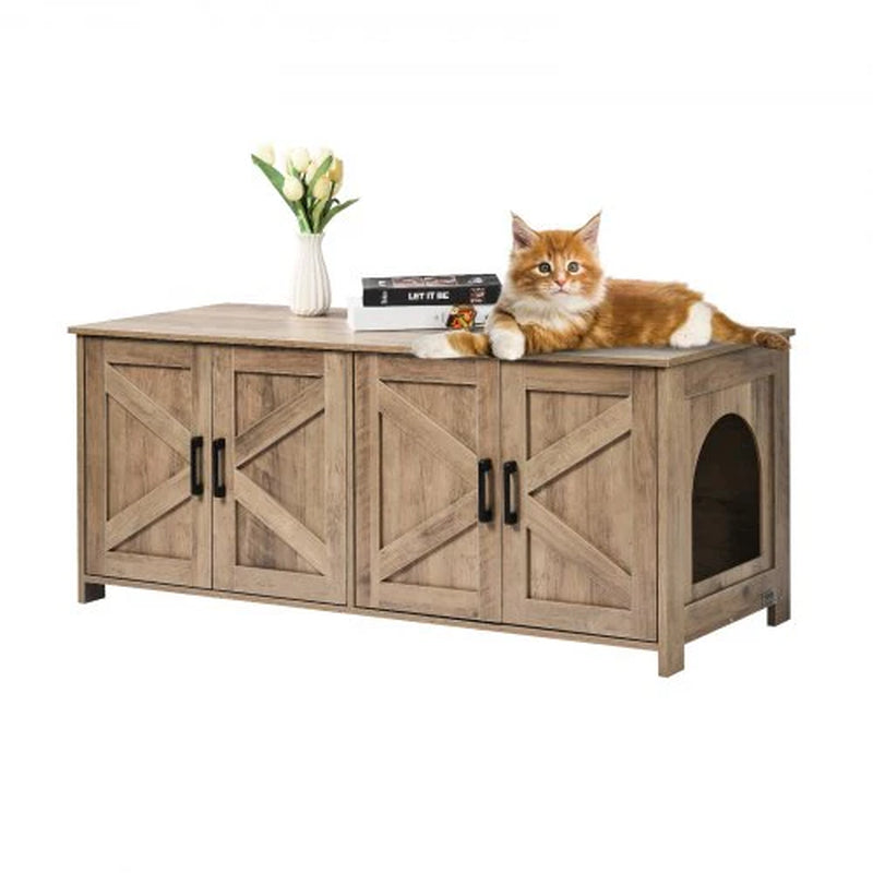 Cat Litter Box Enclosure for 2 Cats, Litter Box Furniture Hidden with Double Rooms, Wooden Cat Box Cabinet Fit Most of Litter Box, 47.2'L X 18.5'W X 19.7'H, Greige