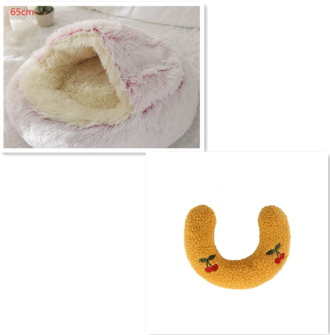 2-in-1 Round Plush Calming Pet Bed