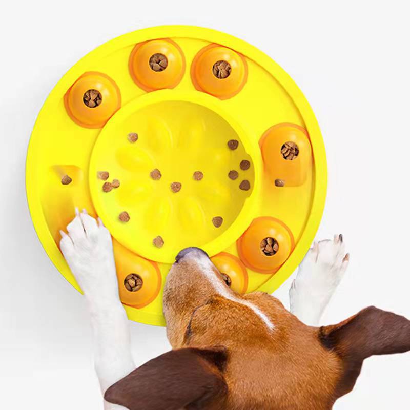 Slow feeder dog bowl reducing eating speed to prevent bloat