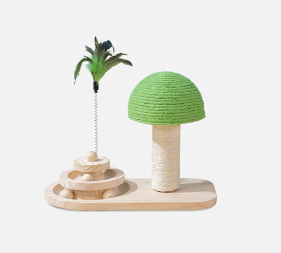 Natural sisal rope cat scratching post with solid wood base