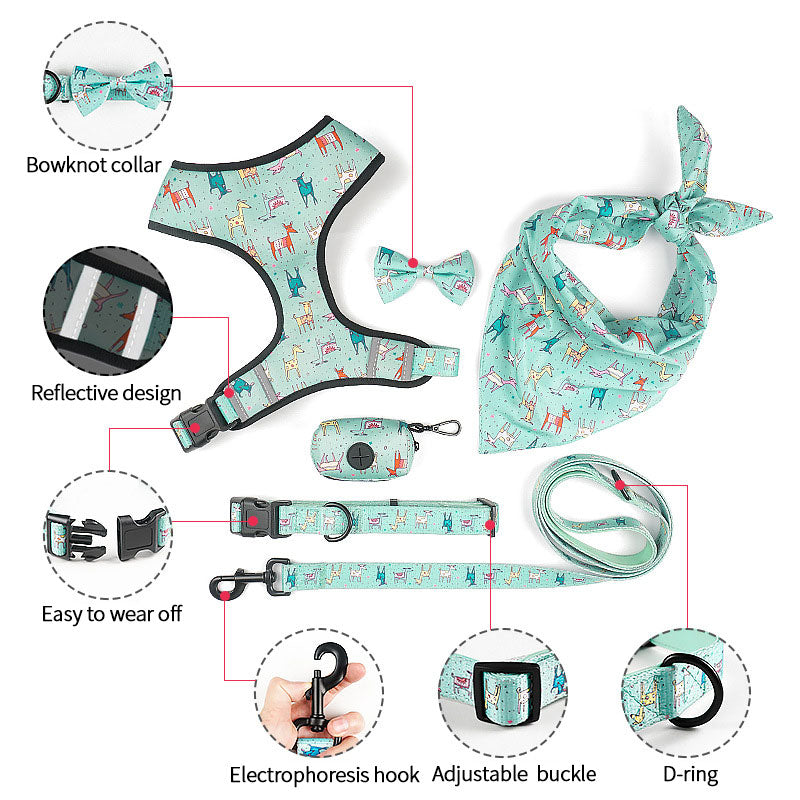 Printed Dog Chest Harness 6-Piece Set