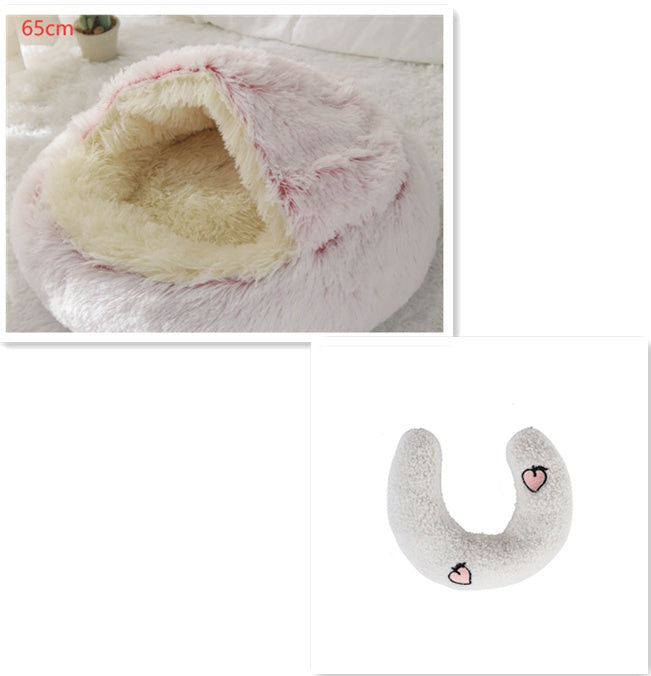 2-in-1 Round Plush Calming Pet Bed