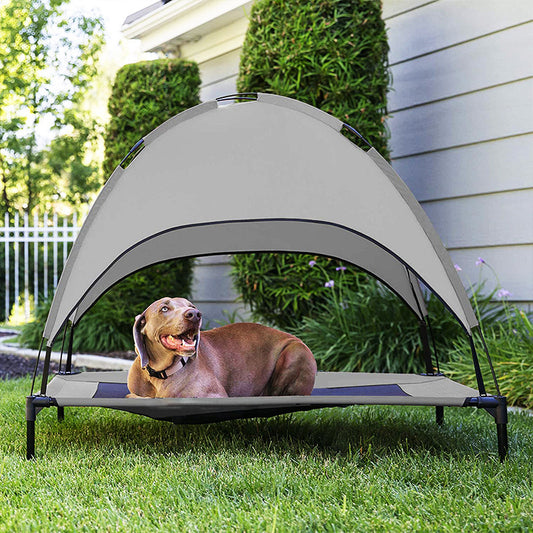 Outdoor Relaxation for Your Pet Elevated Camping Bed with Sunshade Canopy