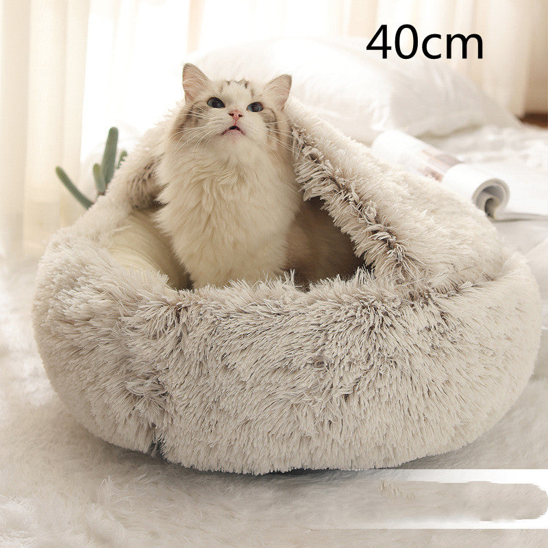 2-in-1 Round Plush Calming Pet Bed