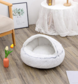 2-in-1 Round Plush Calming Pet Bed