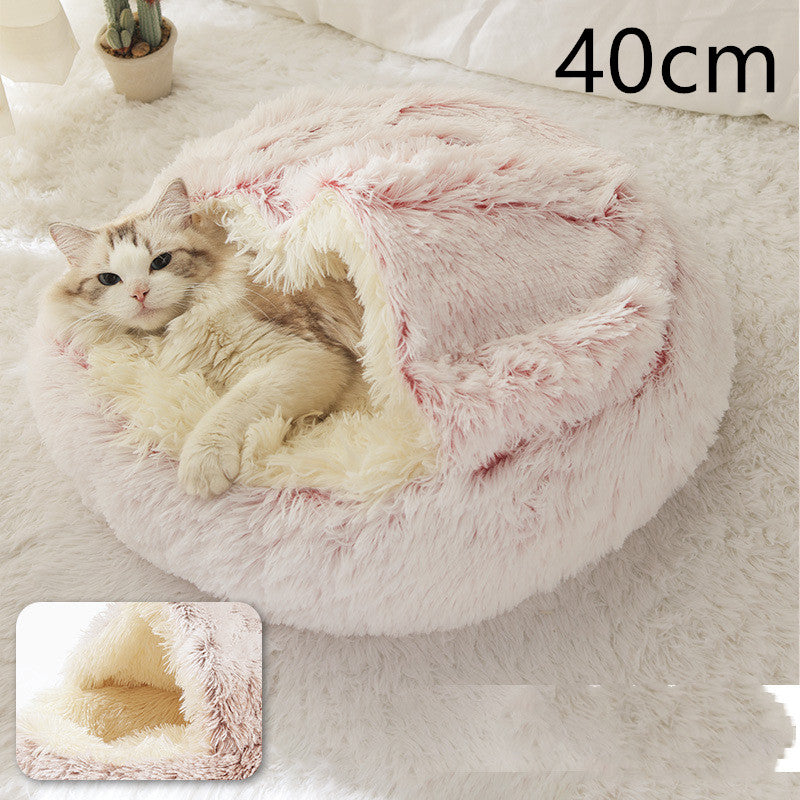 2-in-1 Round Plush Calming Pet Bed