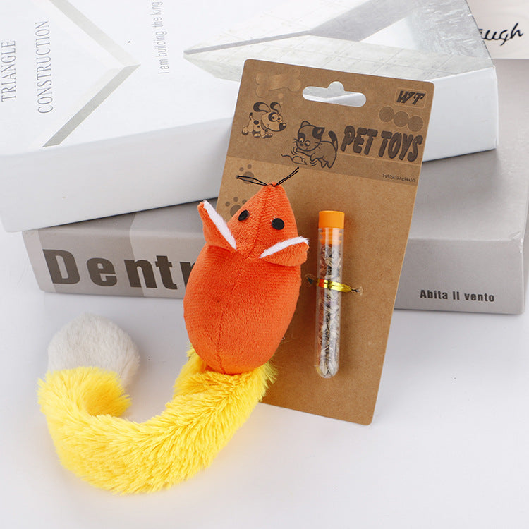 Cat playing with realistic crinkle plush mouse teaser toy