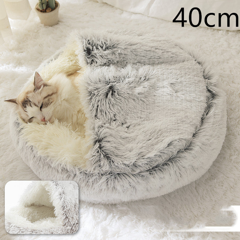 2-in-1 Round Plush Calming Pet Bed