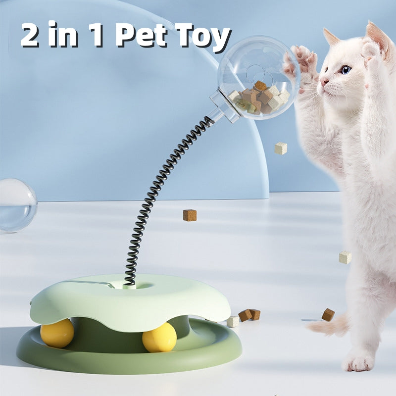 Two Toys in One Cat Treat Turntable and Spring Ball Interactive Toy