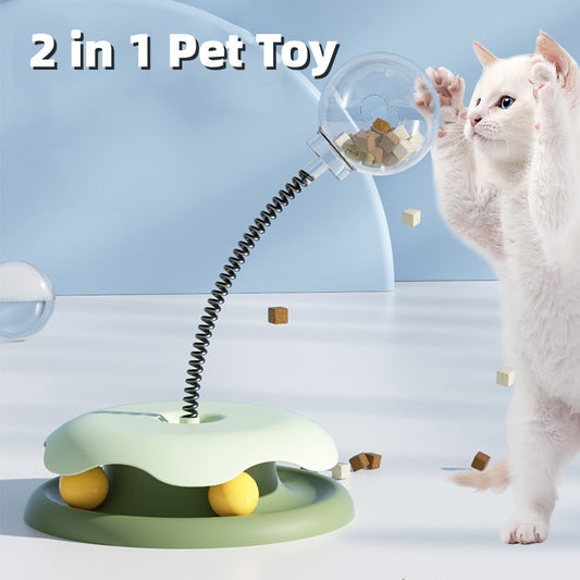 Two Toys in One Cat Treat Turntable and Spring Ball Interactive Toy