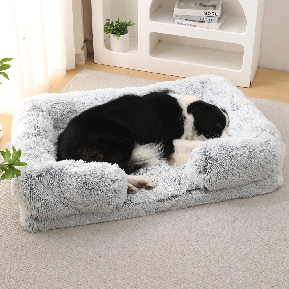 Calming plush rectangular winter sleeping bed for dogs and cats S to XL