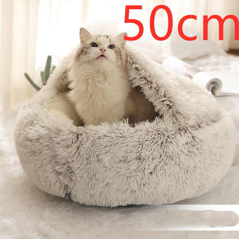 2-in-1 Round Plush Calming Pet Bed