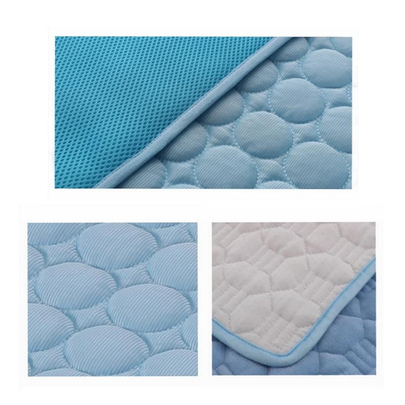 Pet cooling mat showing ice silk texture and non-slip base