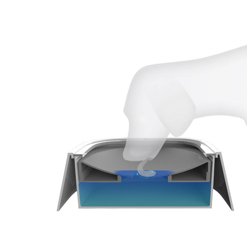 Dog drinking from anti-overflow slow water feeder bowl
