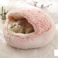 2-in-1 round plush calming winter bed for dogs and cats in multiple sizes