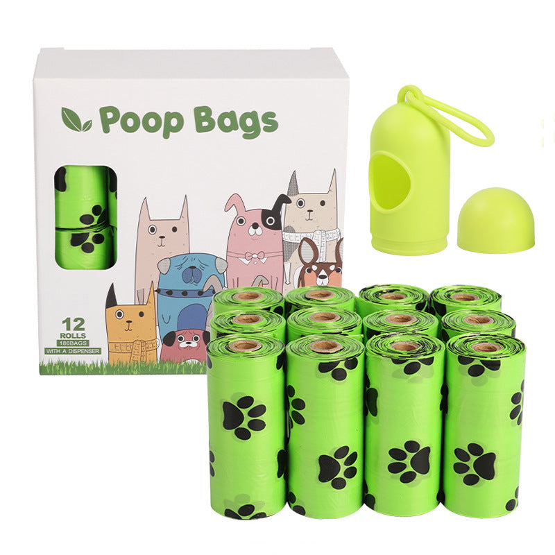Eco-friendly dog poop bags showing degradable material