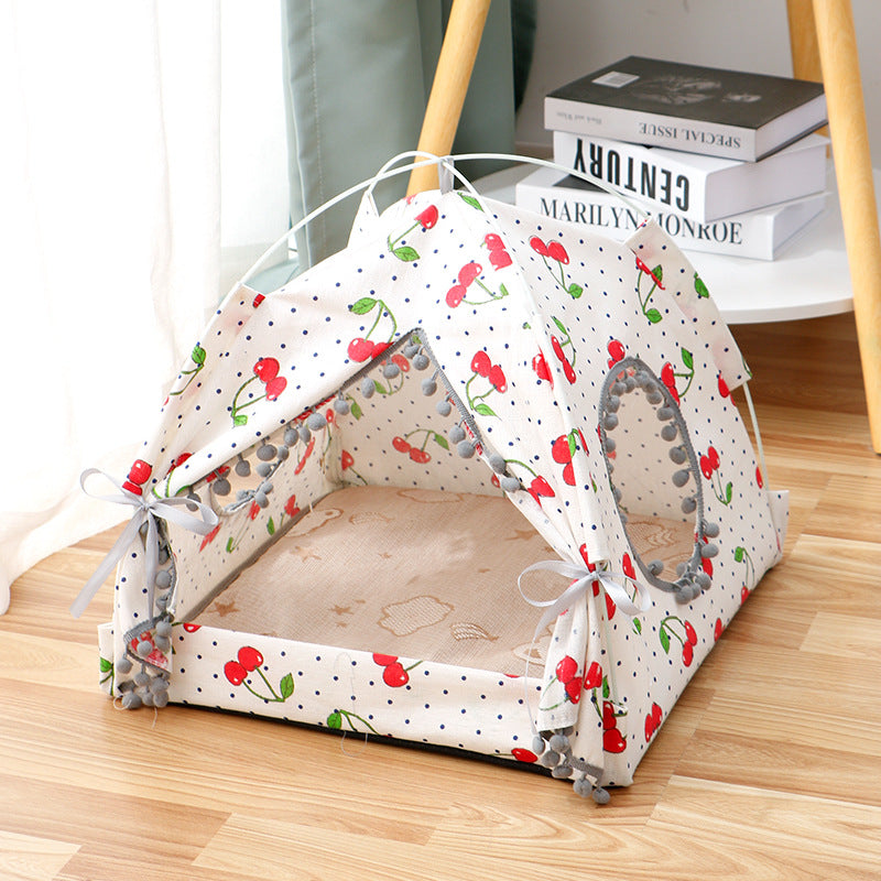 Cat inside breathable waterproof enclosed tent bed