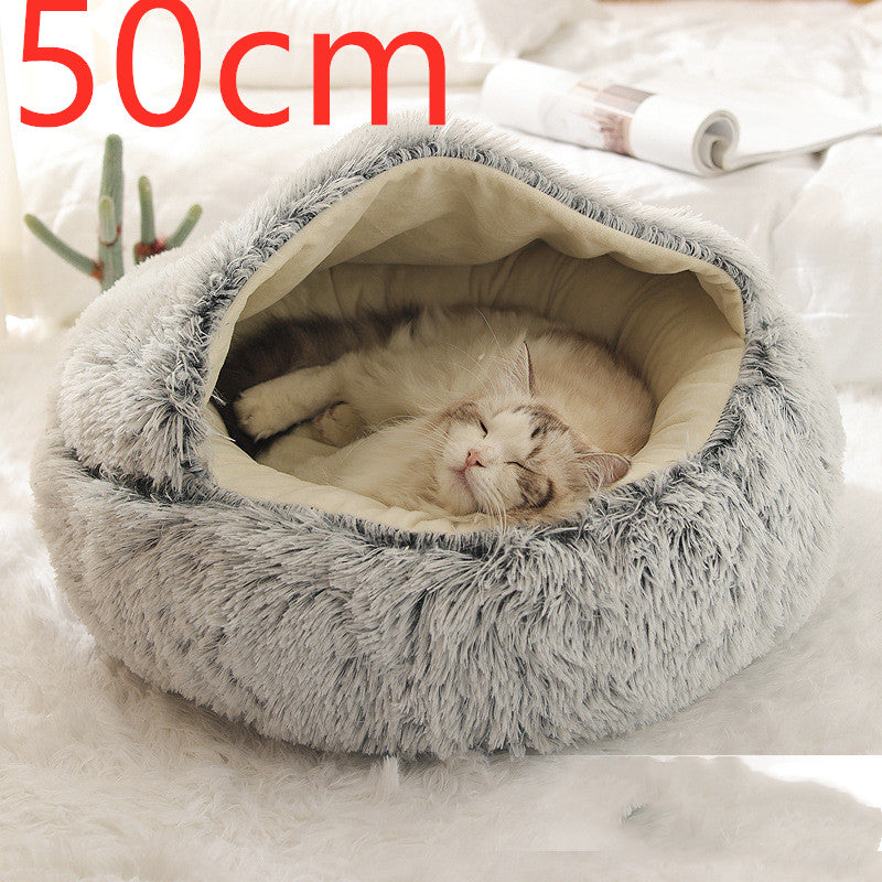2-in-1 Round Plush Calming Pet Bed