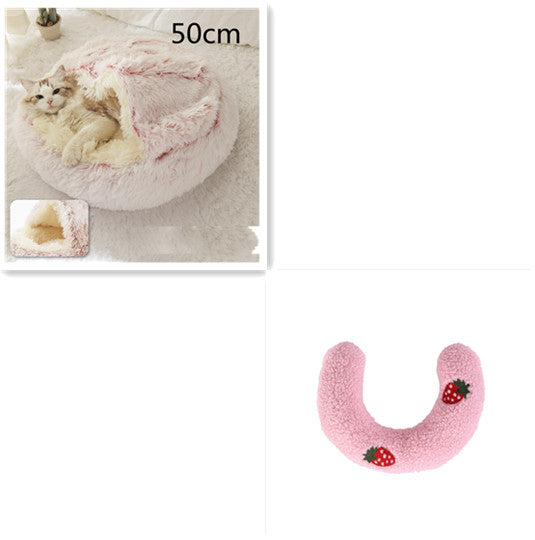 2-in-1 Round Plush Calming Pet Bed
