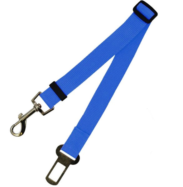 Dog car seat belt clip leash in multiple lengths and colors