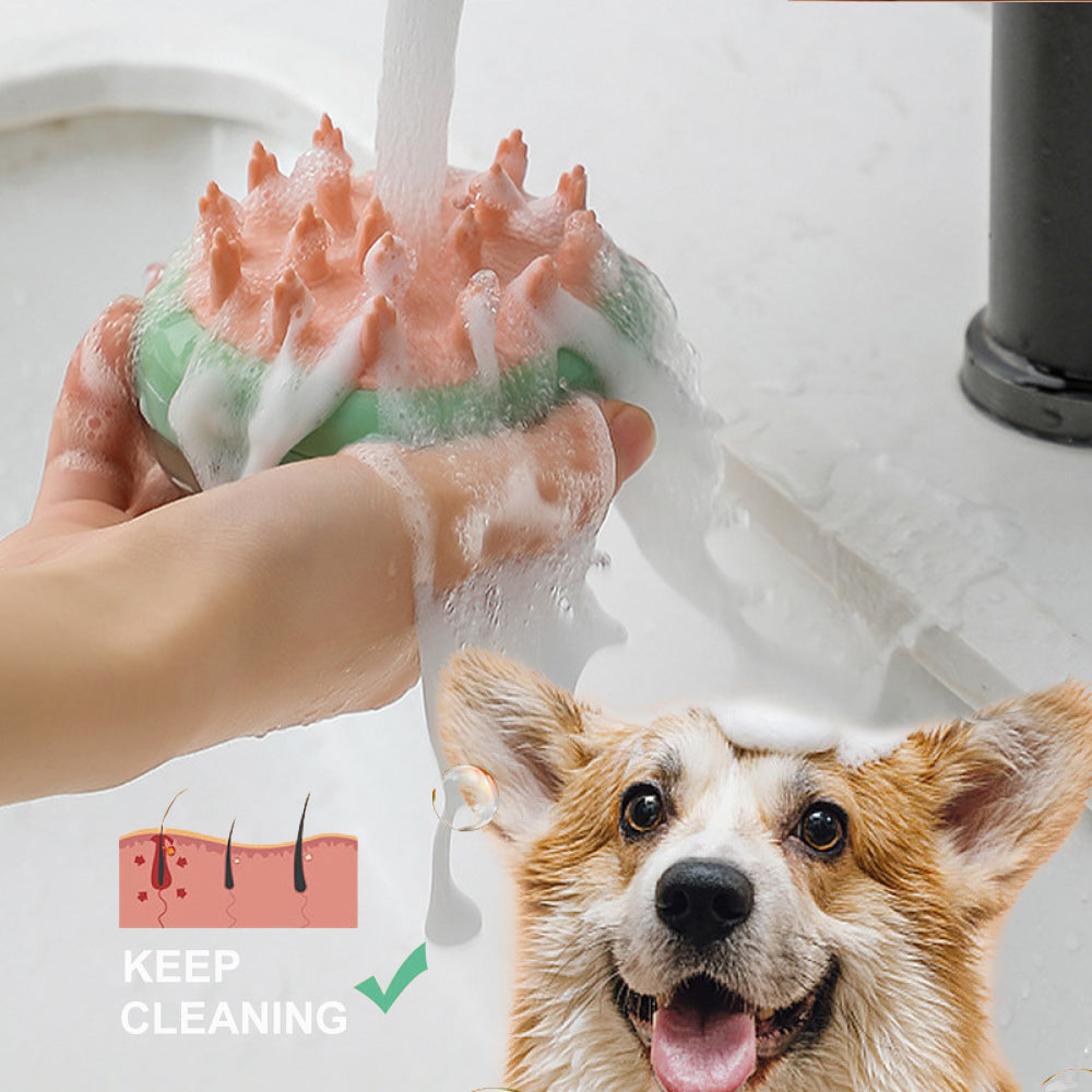 2-in-1 silicone soap-dispensing pet bath brush for dogs and cats