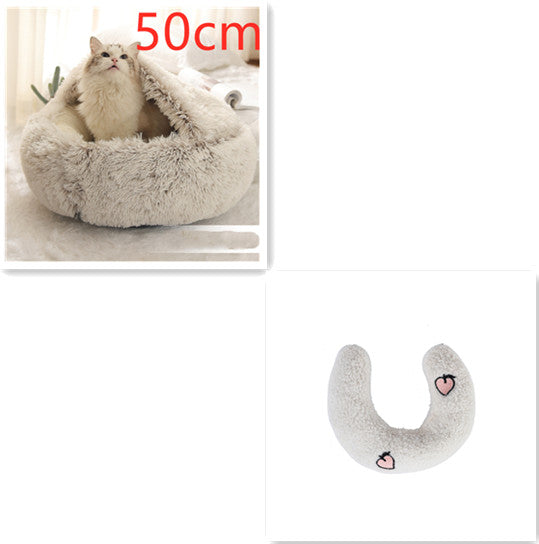 2-in-1 Round Plush Calming Pet Bed