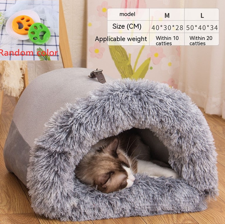 Cozy dog nest bed with soft long fur lining