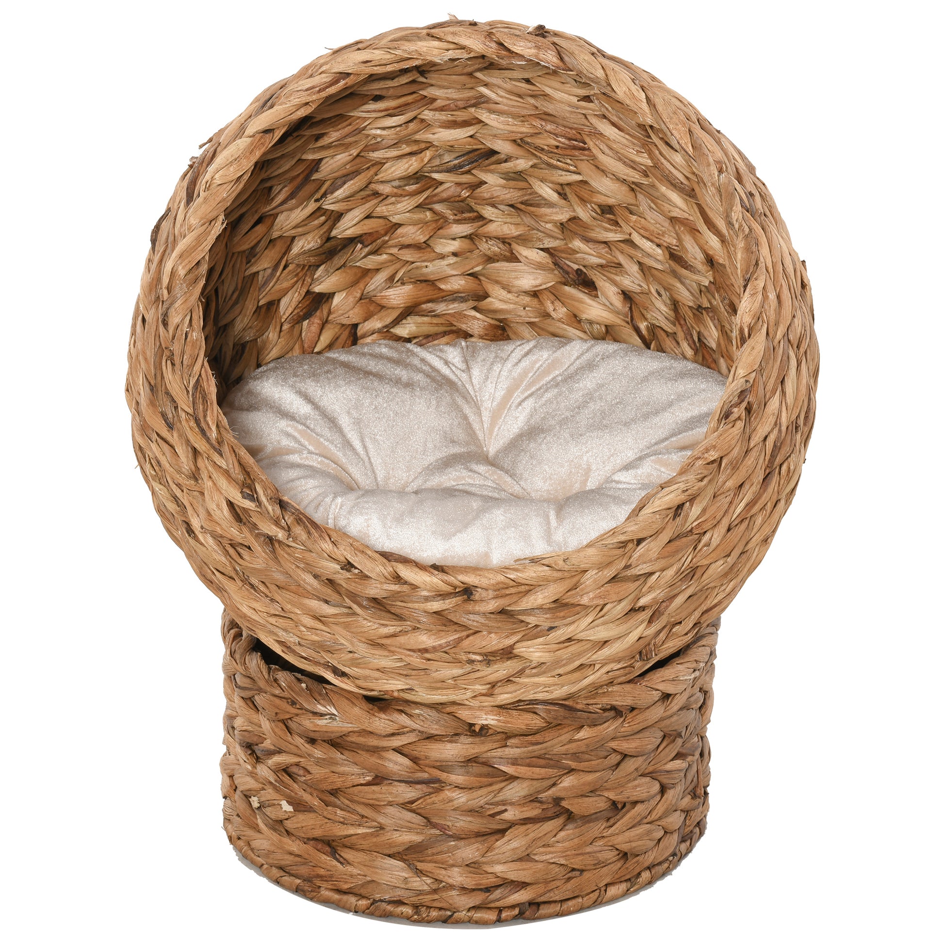 Woven cat bed in living room decor