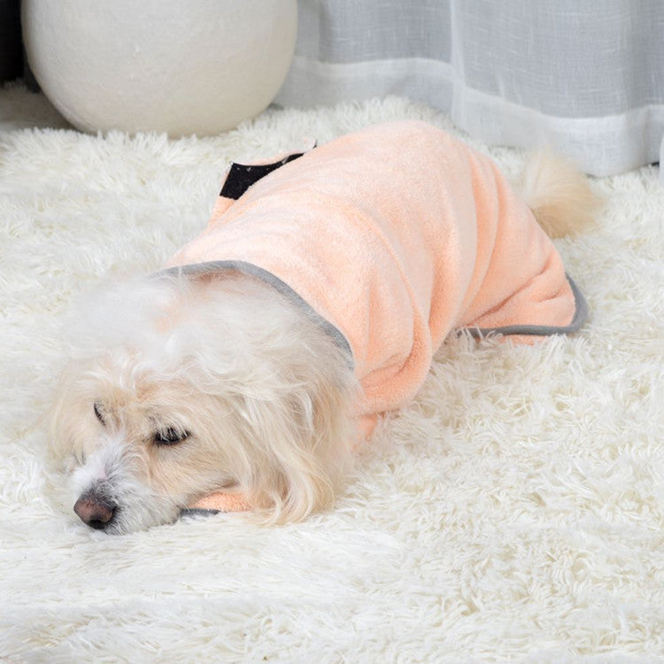 Cat in microfiber bathrobe showing quick-dry material