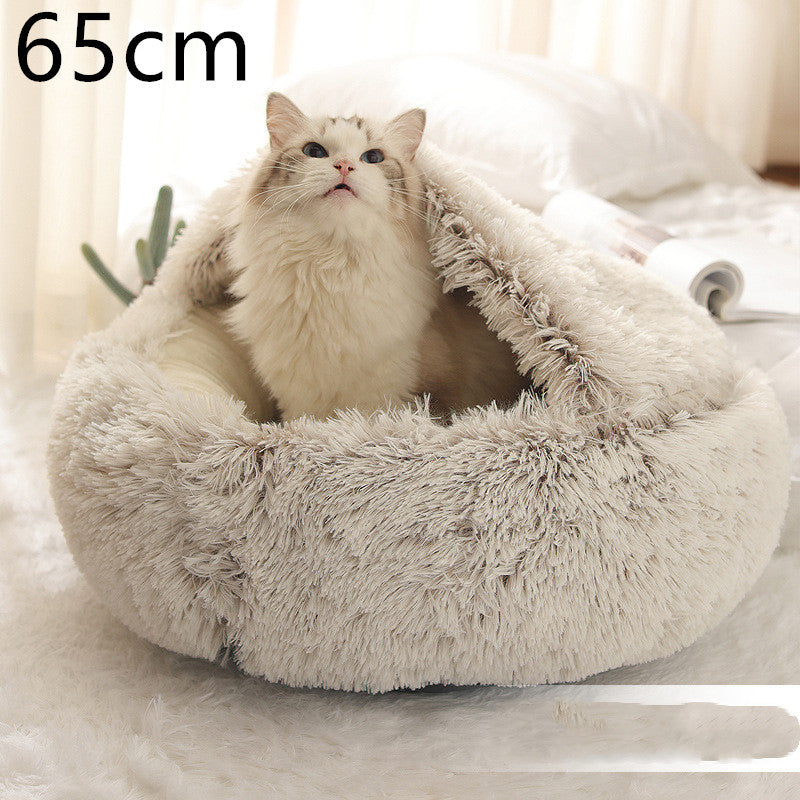 2-in-1 Round Plush Calming Pet Bed