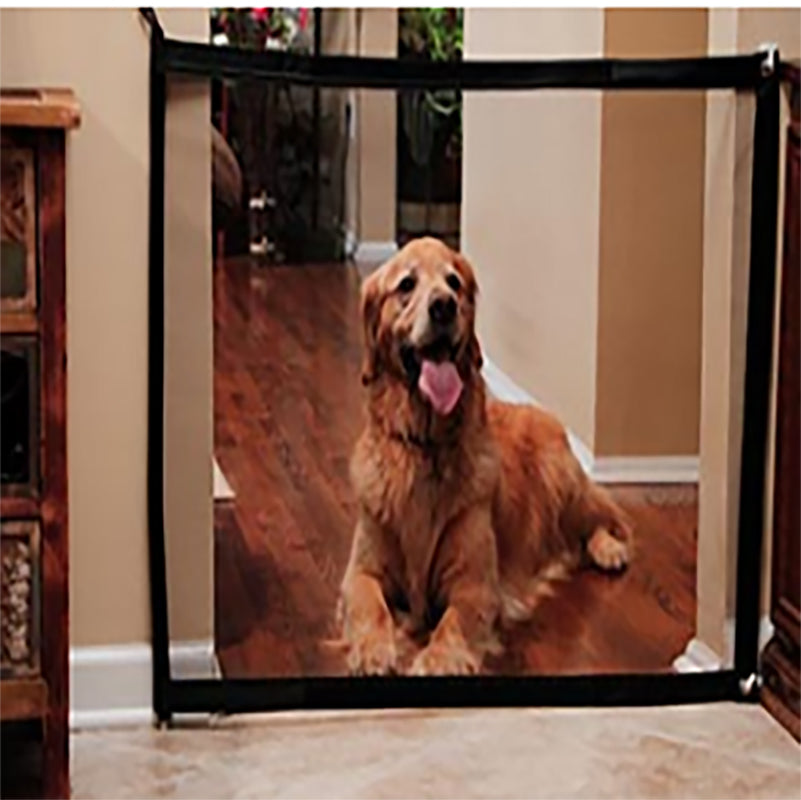 Foldable see-through pet safety gate keeping pet safe at home