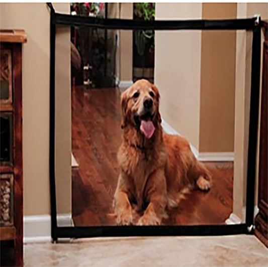 Foldable see-through pet safety gate keeping pet safe at home