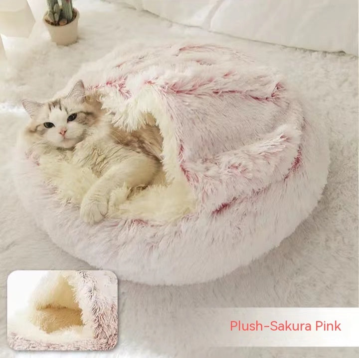 2-in-1 Round Plush Calming Pet Bed