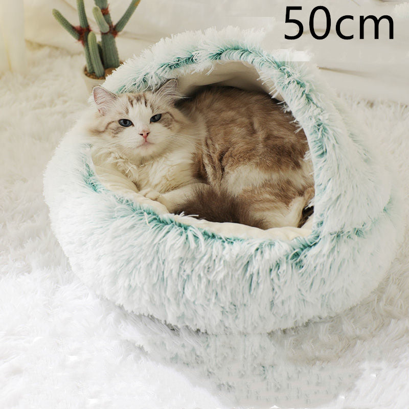 2-in-1 Round Plush Calming Pet Bed