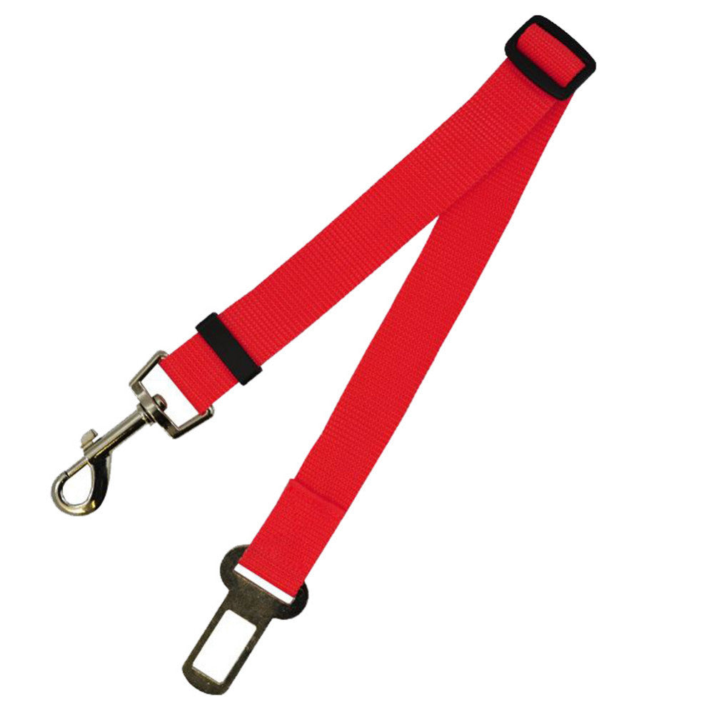 Car seat belt dog safety clip showing adjustable nylon strap