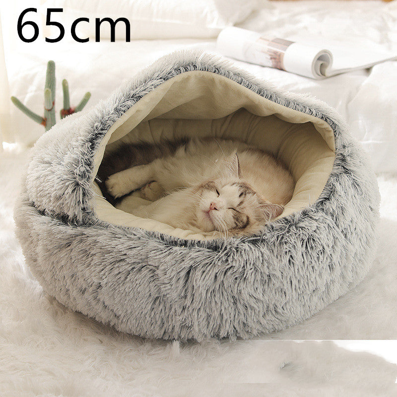 2-in-1 Round Plush Calming Pet Bed