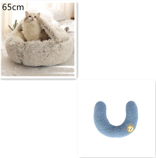 2-in-1 Round Plush Calming Pet Bed