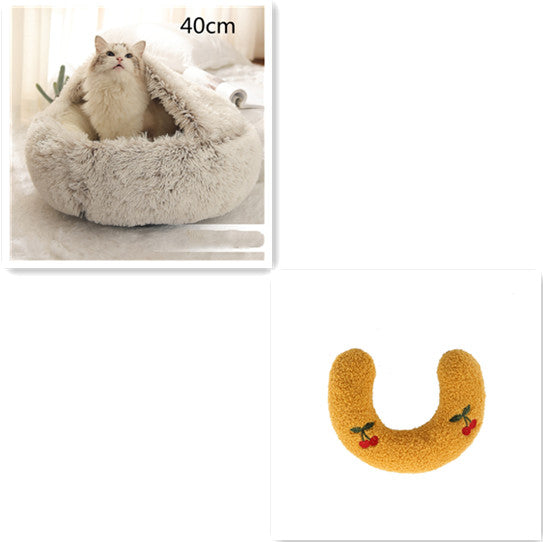 2-in-1 Round Plush Calming Pet Bed