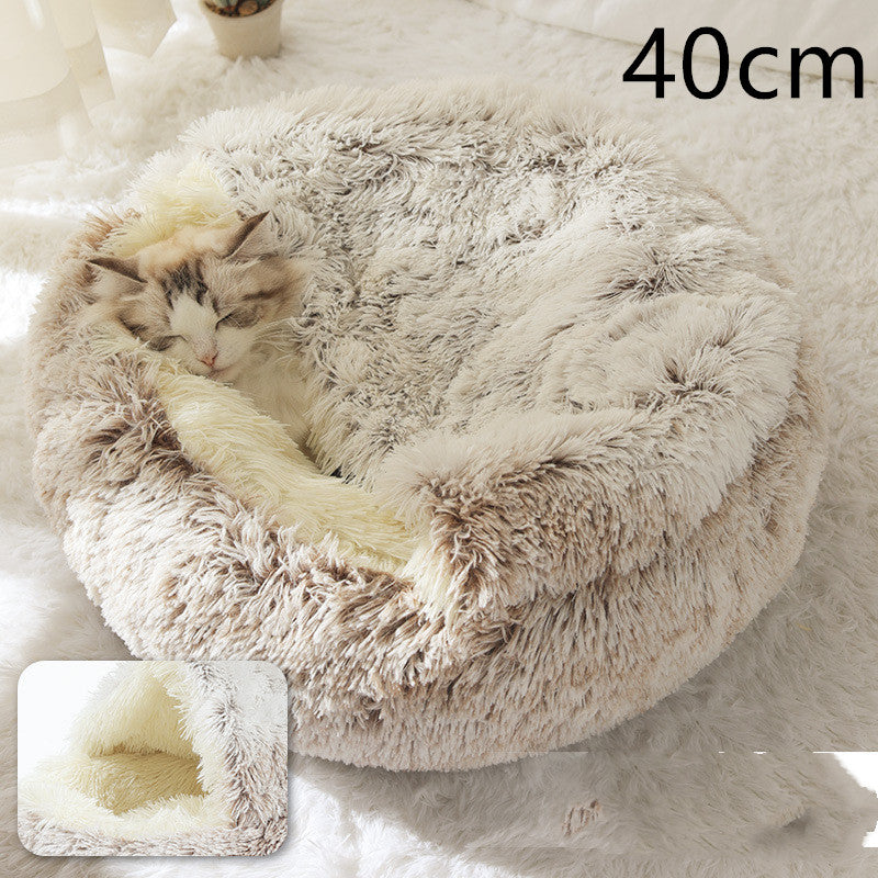 2-in-1 Round Plush Calming Pet Bed