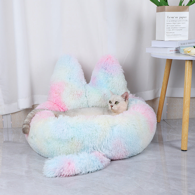 Round Plush Pet House Bed