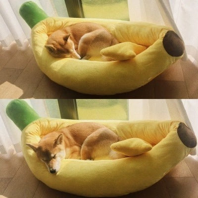Banana-Shaped Washable Plush Pet Nest Bed for Cats and Small Dogs