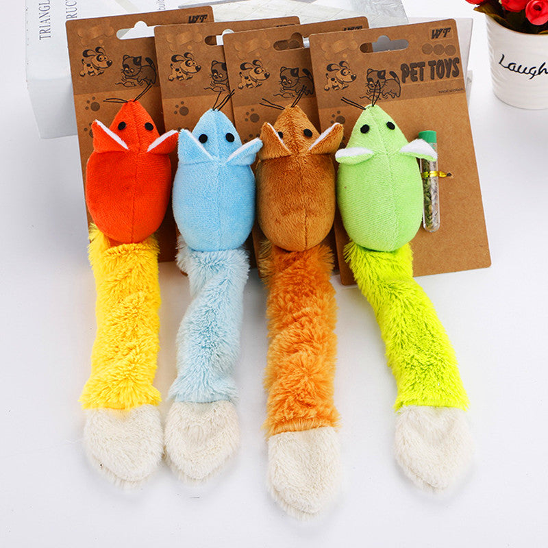 Long-tail plush mouse cat toy in blue color